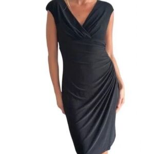 Ralph Lauren V-Neck Sleevless Drapey Dress in Black